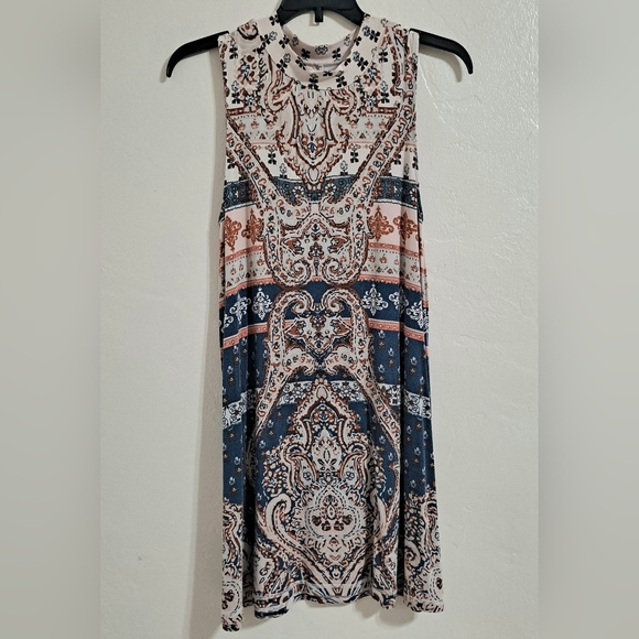 O'Neill Paisley Print Sleeveless Midi Dress - Blue and Cream Size Medium - Picture 1 of 3